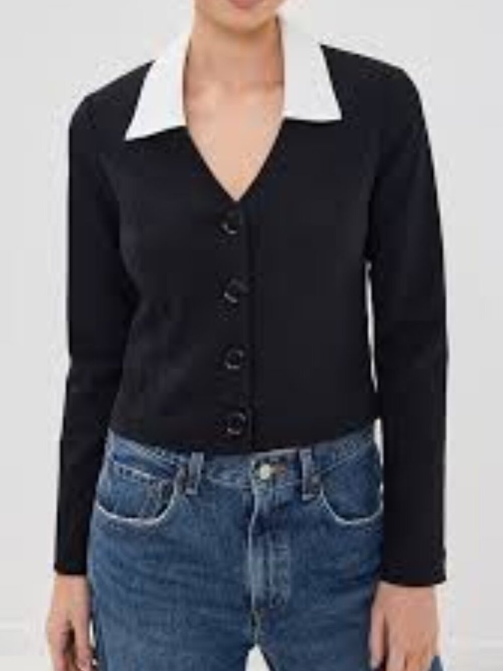 Reformation Pia Black Knit Top M Collared Button Front
